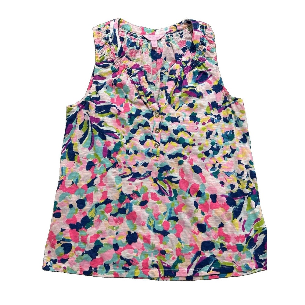 Lilly Pulitzer Women's S Breakwater Tint Party Wave‎ Essie Sleeveless Tank Top